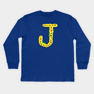 Sunflowers Initial Letter J (Black Background) Kids Long Sleeve T-Shirt